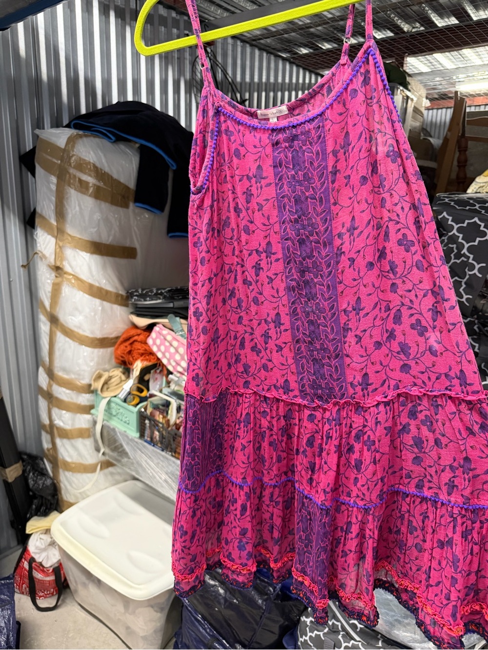 Poupette St. Barth Pink and Purple Floral Tiered Mini Dress